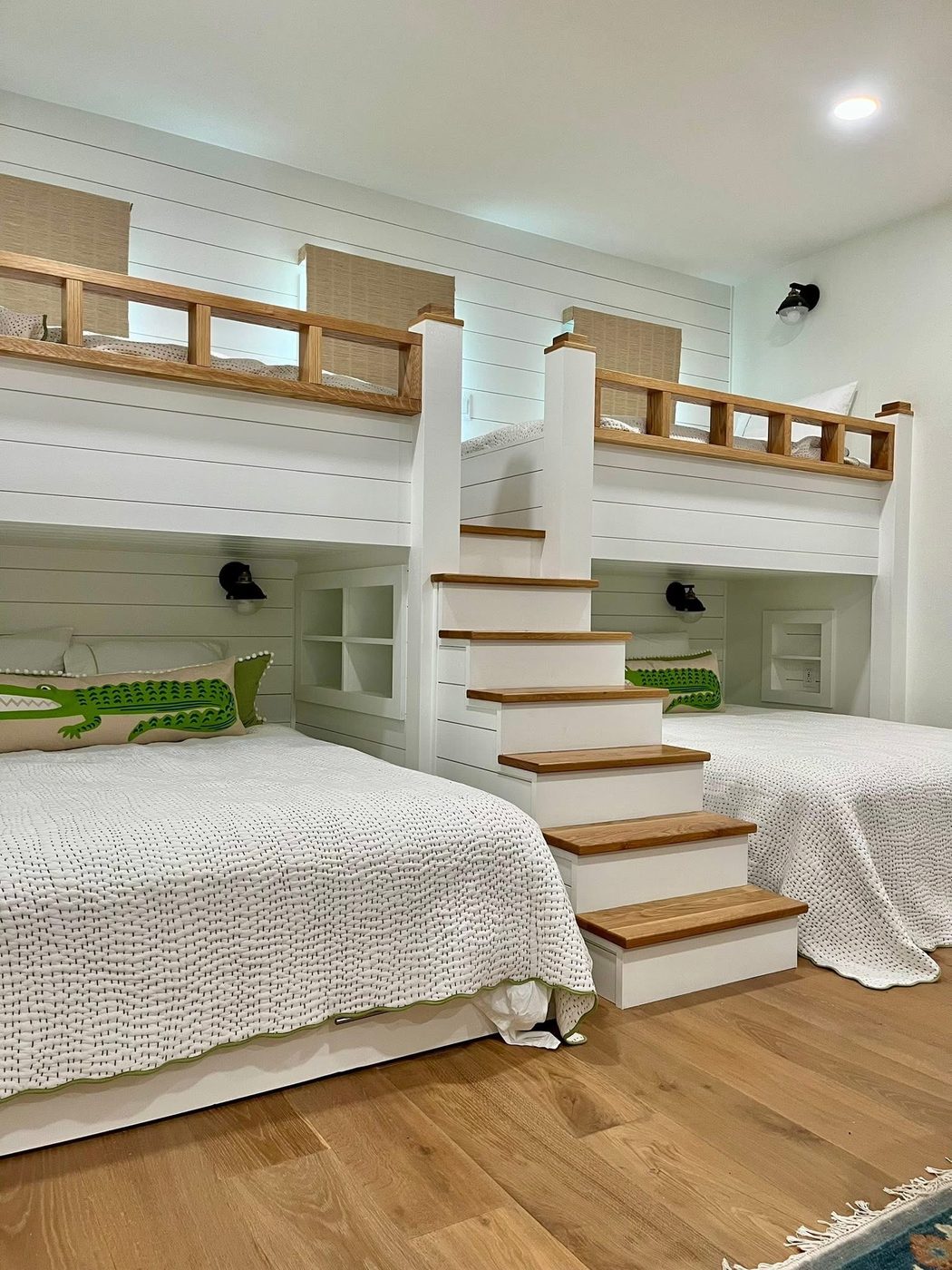 Built-in bunk beds with a staircase
